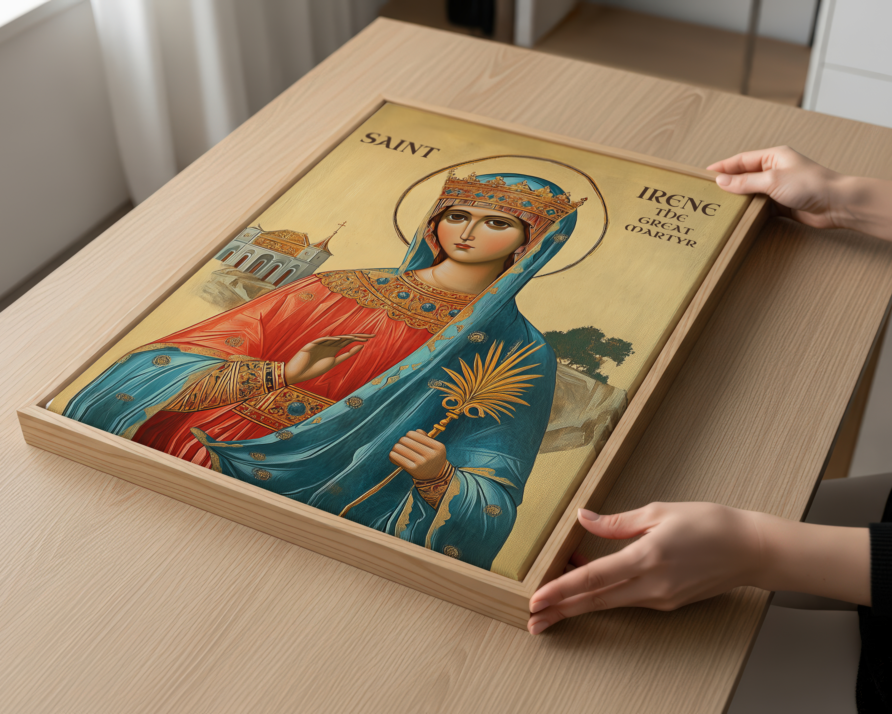 Saint Irene the Great Martyr Icon Wall Art, Courage and Martyrdom Gift Orthodox Decor