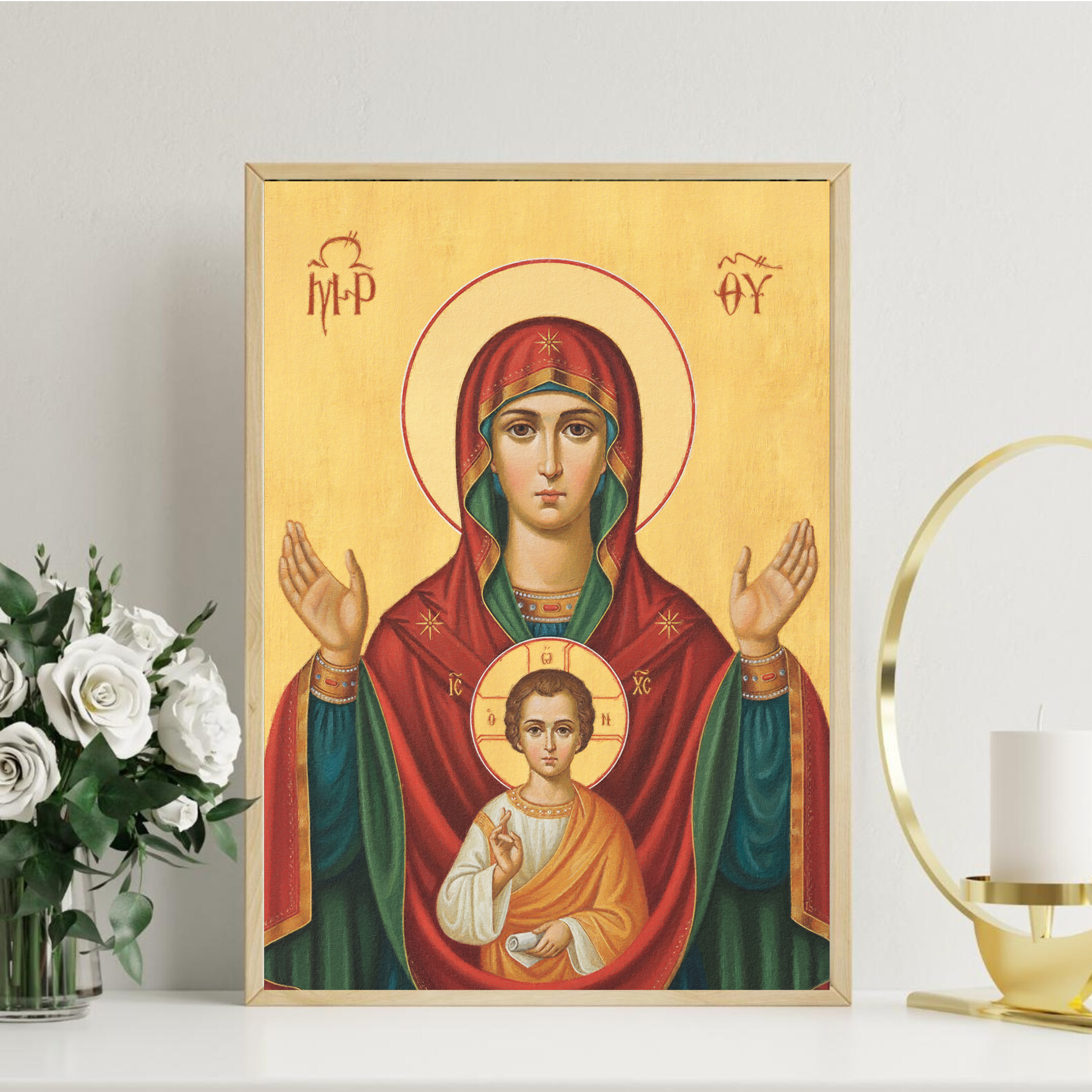 Our Lady of the Sign Orthodox Icon Wall Art, Family Blessing Gift, Holygraceart