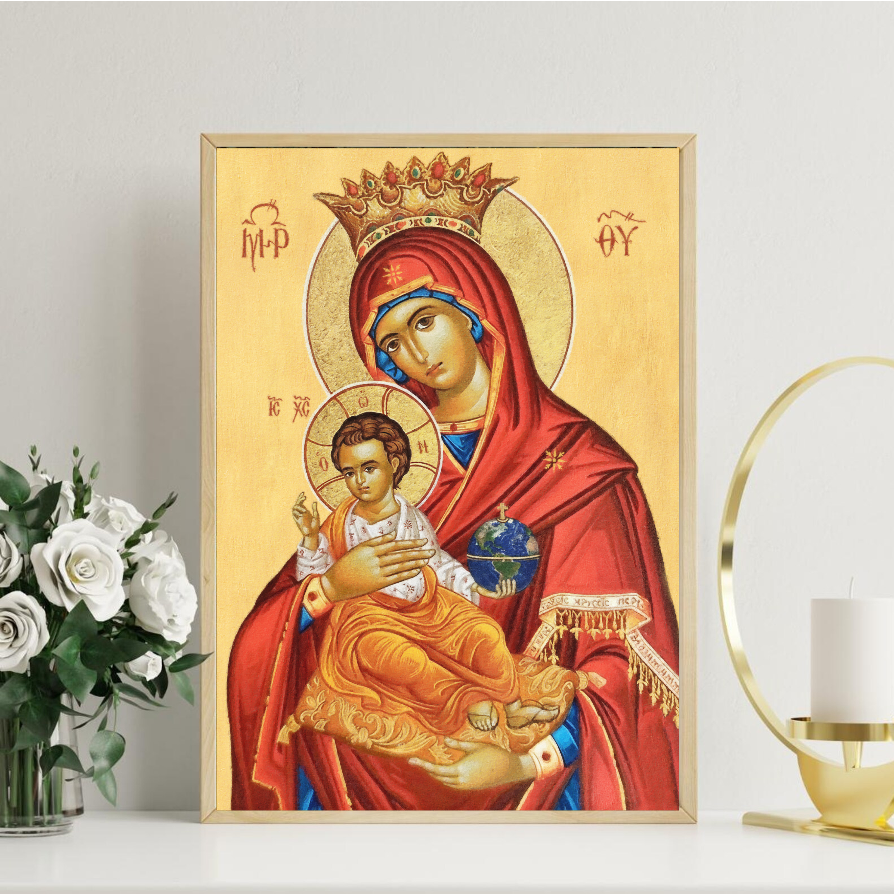 Mother of God Queen of Heaven Orthodox Icon Print, Marian Home Blessing