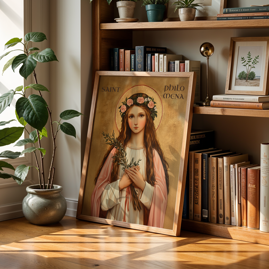 Saint Philomena Icon Wall Art, Purity and Hope Gift for Christian Women, Holygraceart