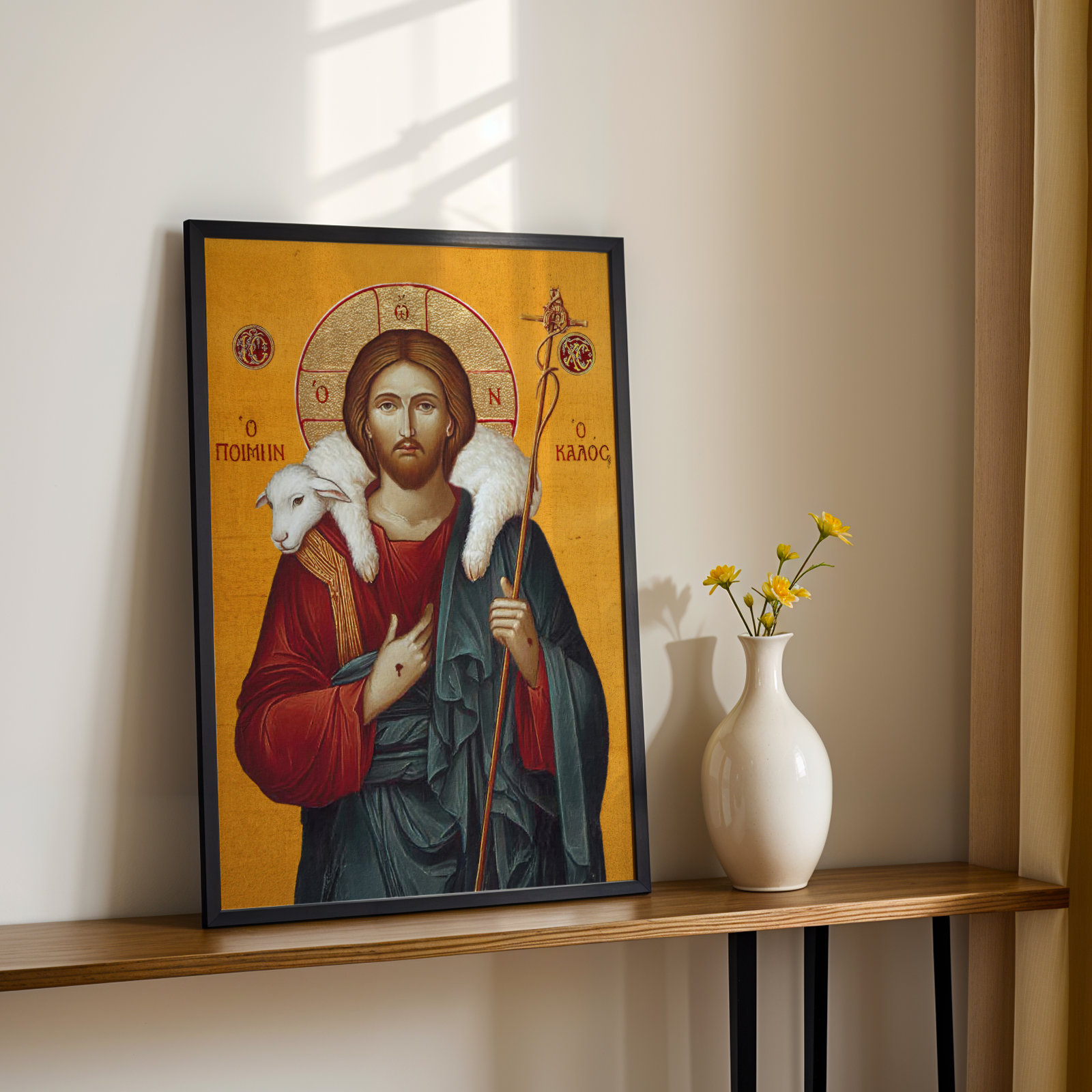 Jesus the Good Shepherd Orthodox Icon Print, Byzantine Devotional Gift, Holygraceart