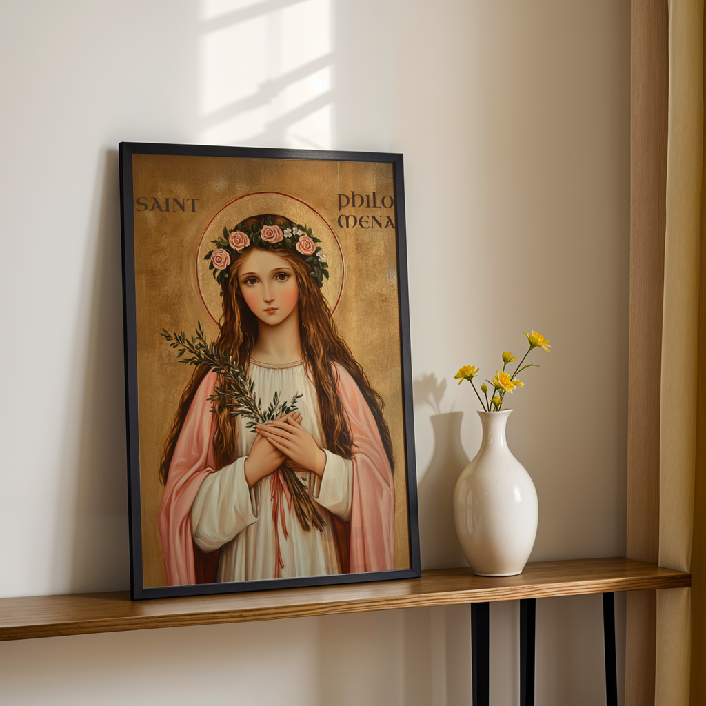 Saint Philomena Icon Wall Art, Purity and Hope Gift for Christian Women, Holygraceart