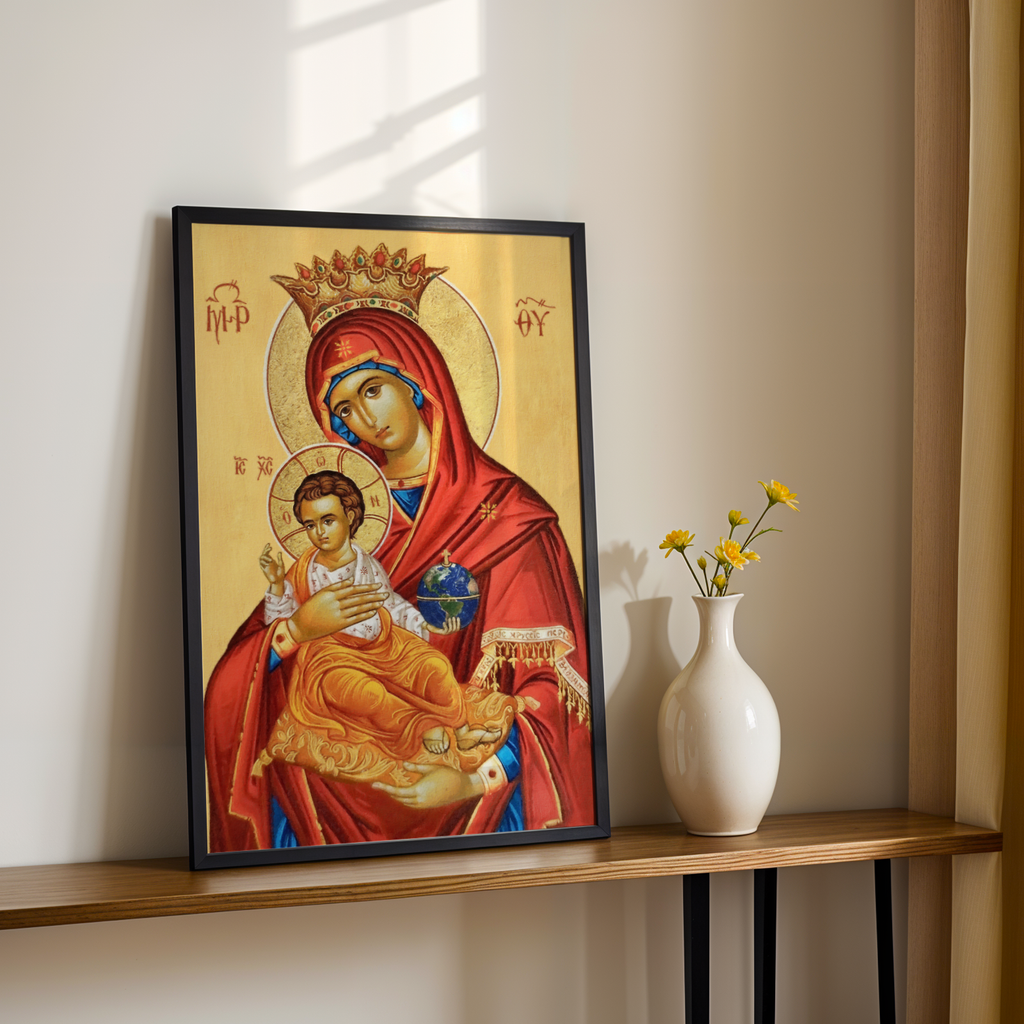 Mother of God Queen of Heaven Orthodox Icon Print, Marian Home Blessing