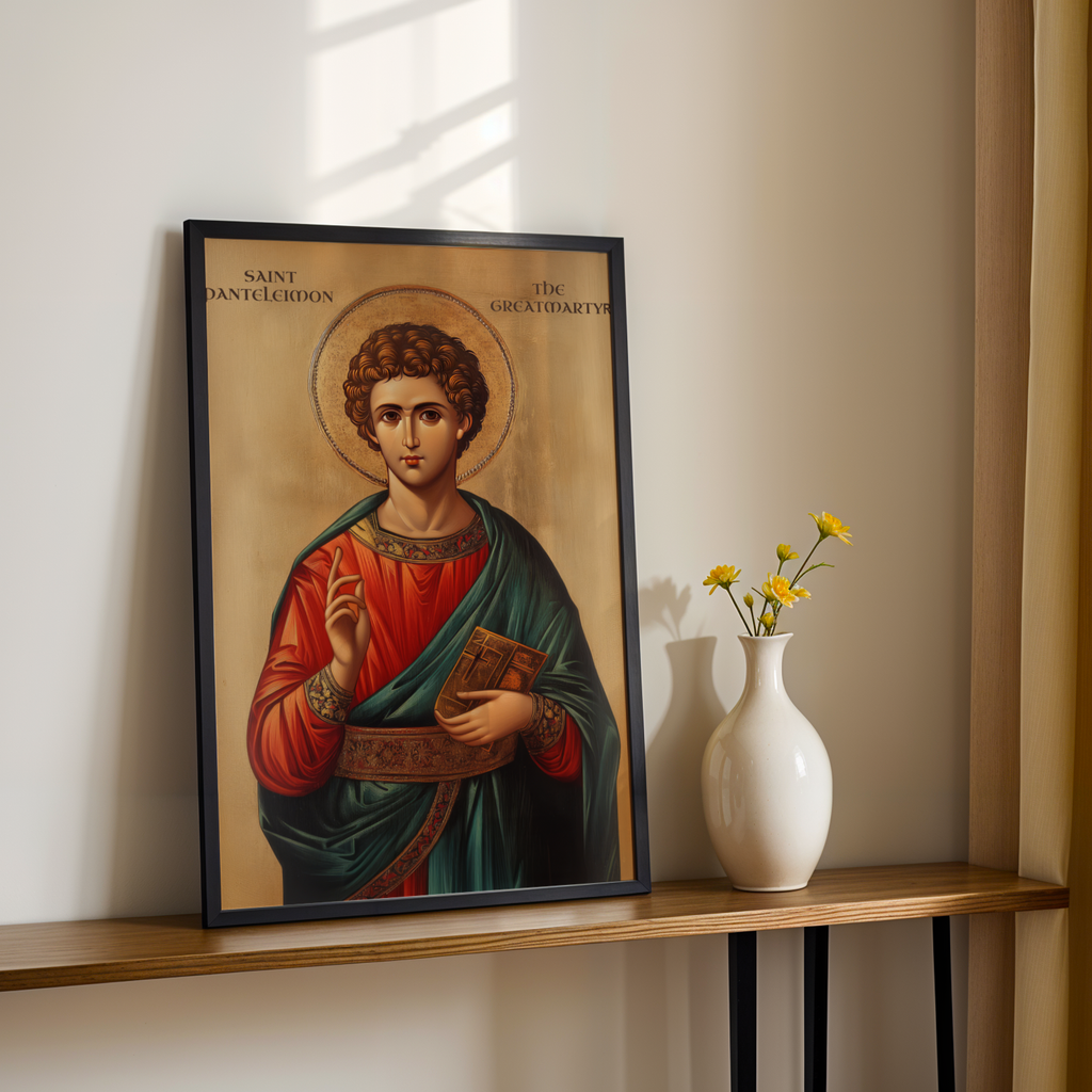 Saint Panteleimon Icon Print, Healing Prayer Gift Orthodox Wall Art, Holygraceart