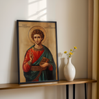 Saint Panteleimon Icon Print, Healing Prayer Gift Orthodox Wall Art, Holygraceart