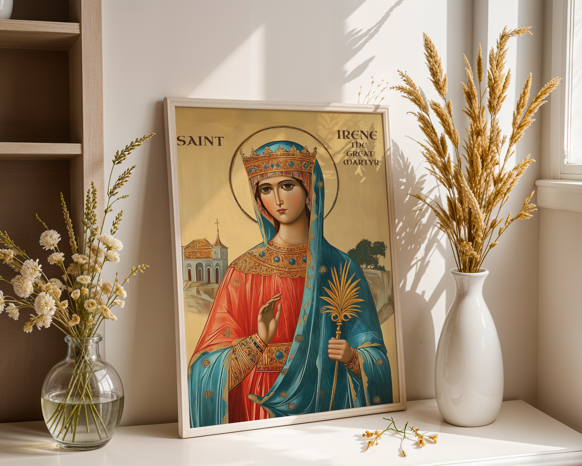 Saint Irene the Great Martyr Icon Wall Art, Courage and Martyrdom Gift Orthodox Decor
