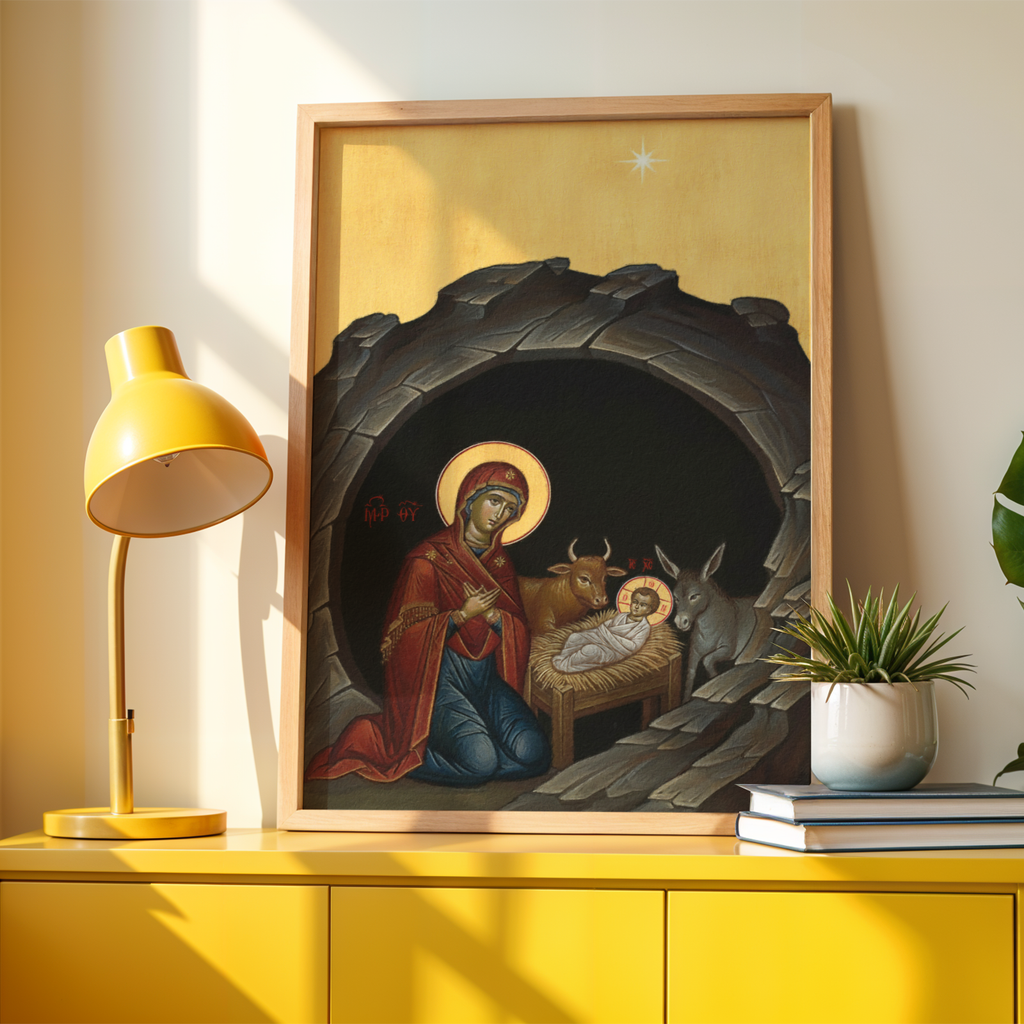 Nativity Orthodox Icon Print, Christmas Gift, New Baby Gift, Sacred Home Decor