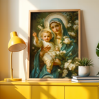 Virgin Mary with Baby Jesus Print, Family Blessing Gift, Prayer Corner Wall Art, Holygraceart