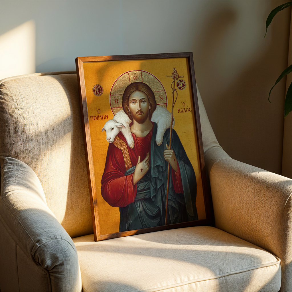 Jesus the Good Shepherd Orthodox Icon Print, Byzantine Devotional Gift, Holygraceart