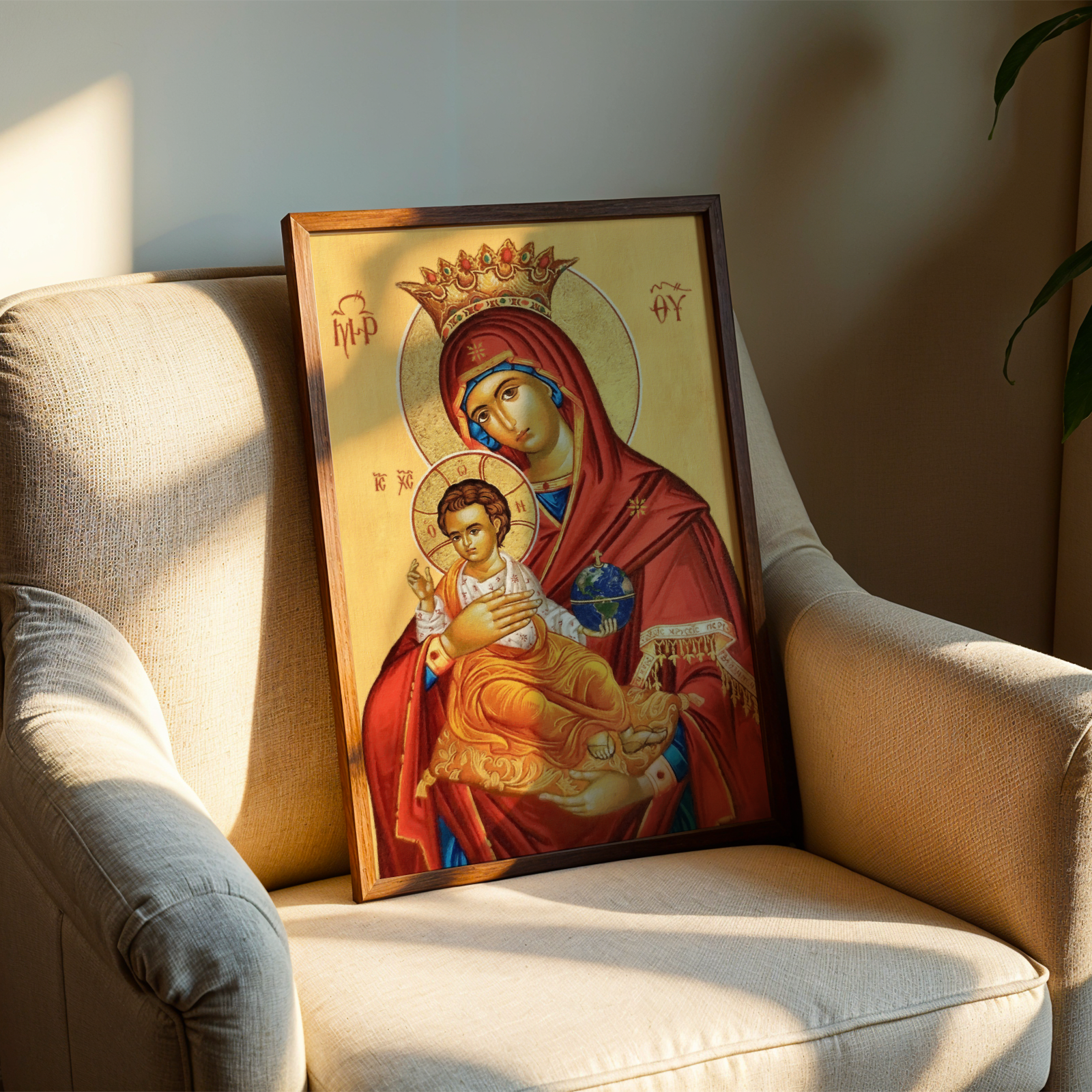 Mother of God Queen of Heaven Orthodox Icon Print, Marian Home Blessing