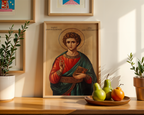 Saint Panteleimon Icon Print, Healing Prayer Gift Orthodox Wall Art, Holygraceart