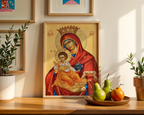 Mother of God Queen of Heaven Orthodox Icon Print, Marian Home Blessing