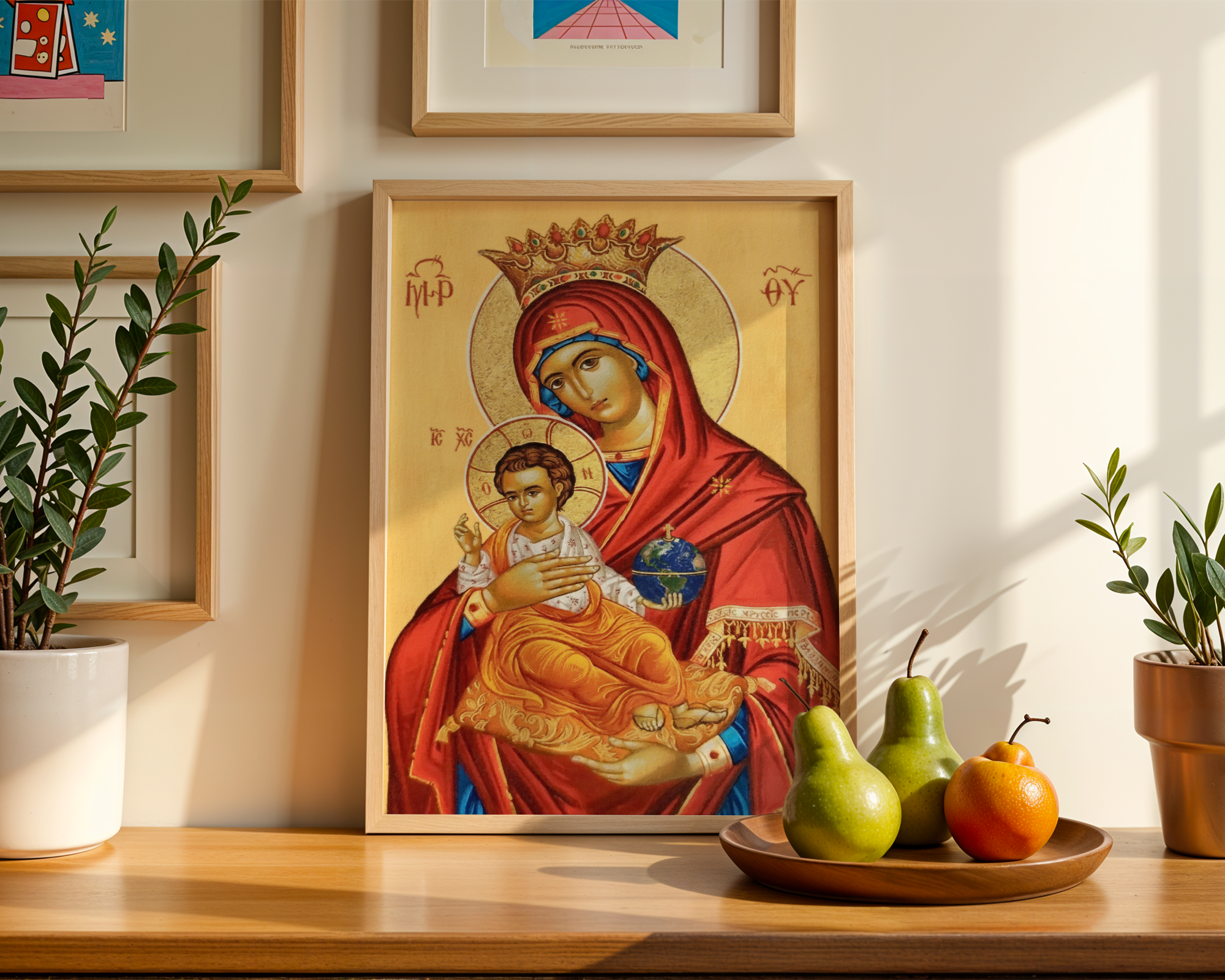 Mother of God Queen of Heaven Orthodox Icon Print, Marian Home Blessing