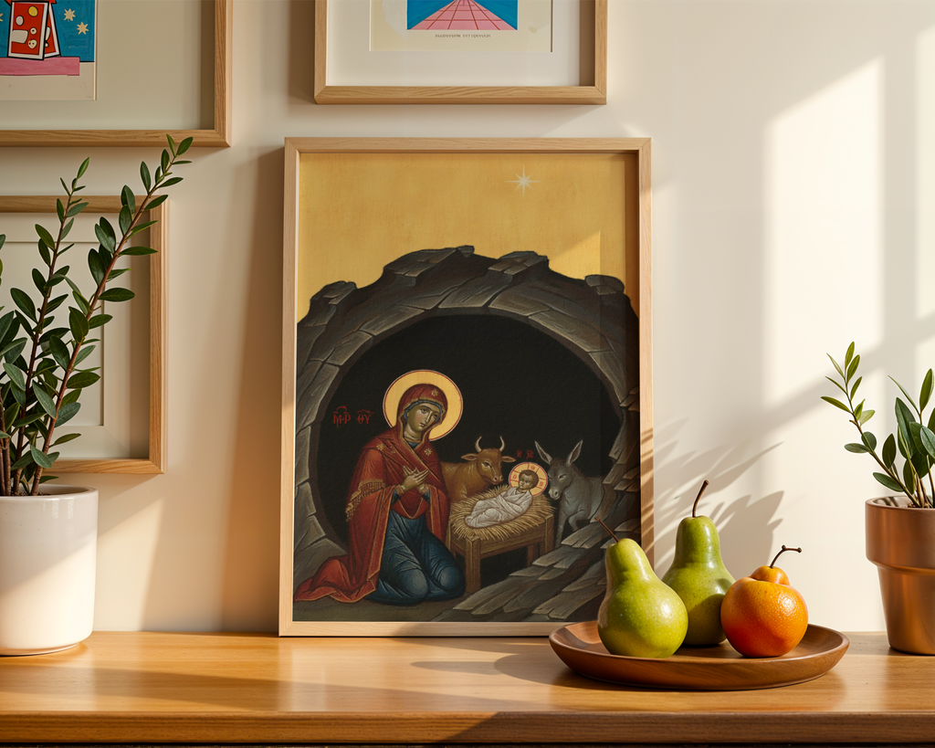 Nativity Orthodox Icon Print, Christmas Gift, New Baby Gift, Sacred Home Decor