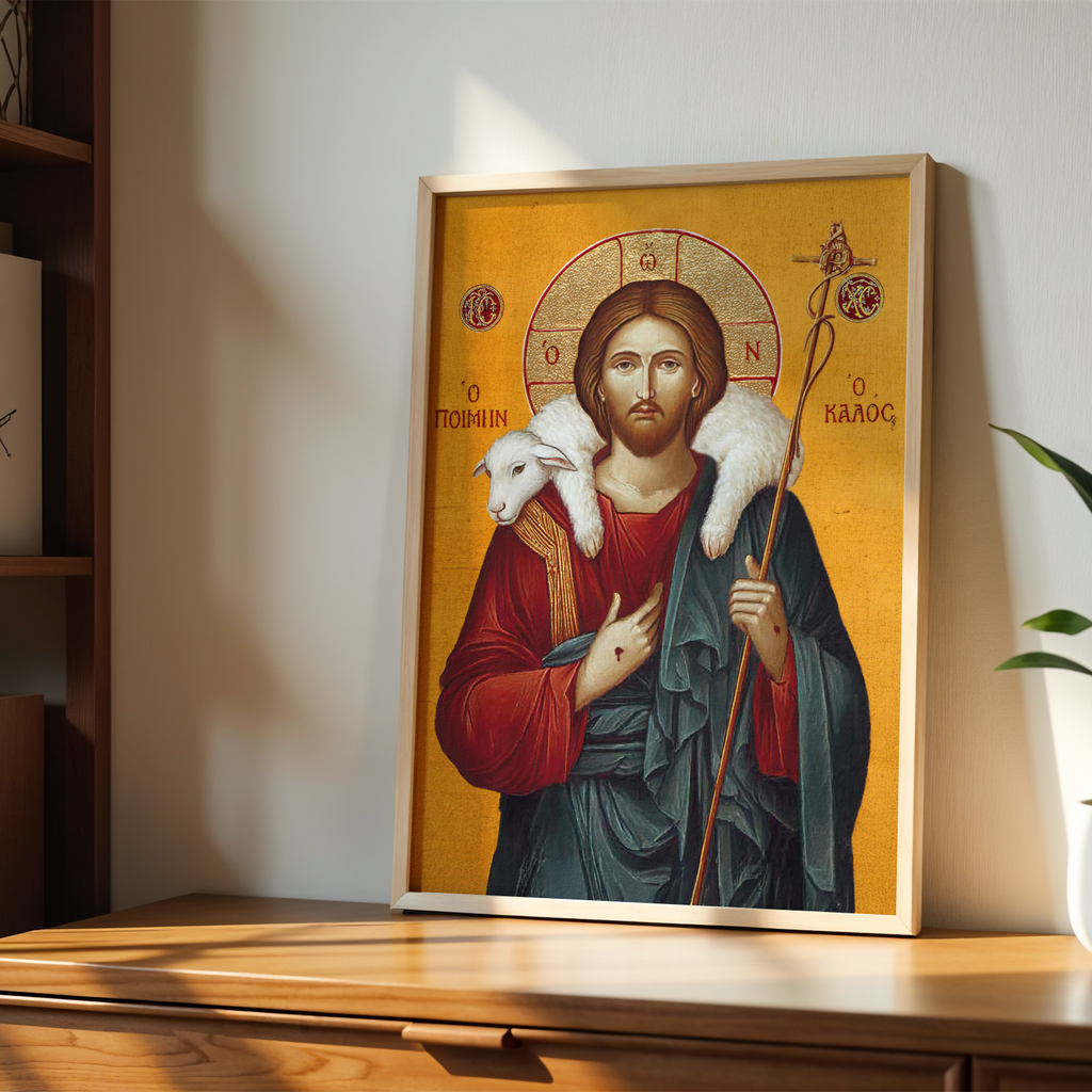Jesus the Good Shepherd Orthodox Icon Print, Byzantine Devotional Gift, Holygraceart