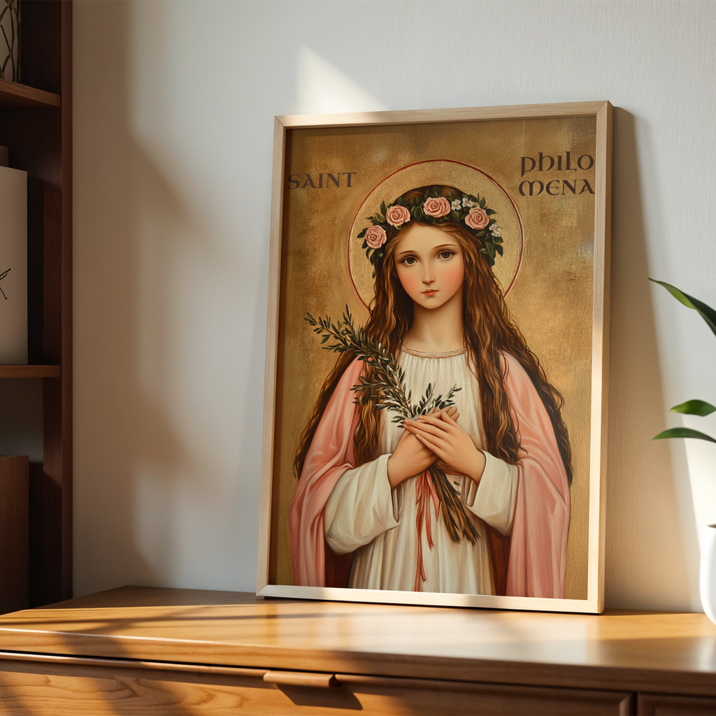 Saint Philomena Icon Wall Art, Purity and Hope Gift for Christian Women, Holygraceart