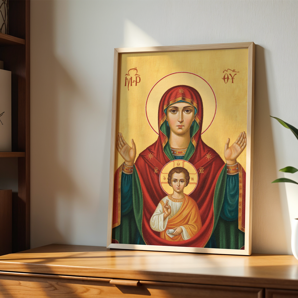 Our Lady of the Sign Orthodox Icon Wall Art, Family Blessing Gift, Holygraceart