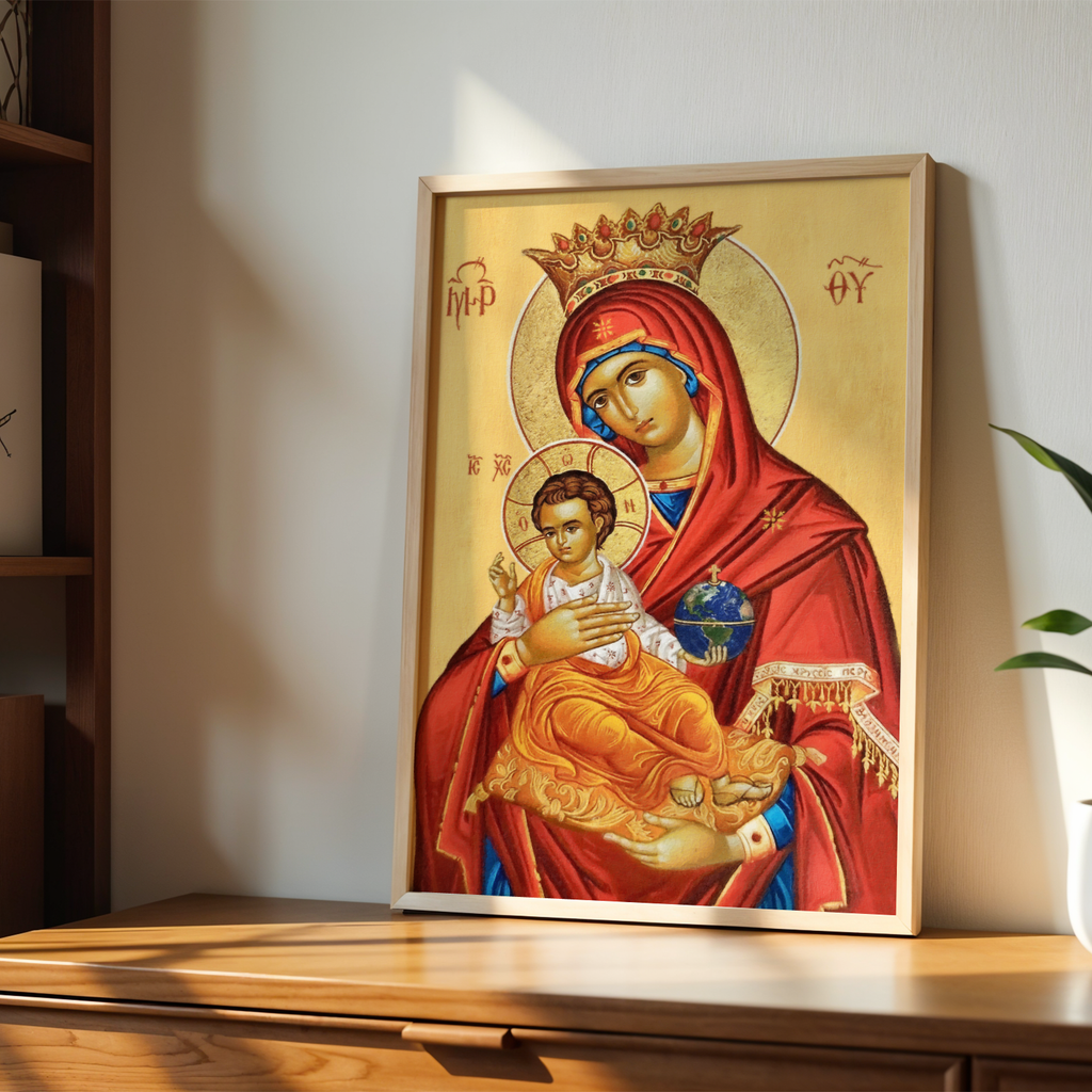 Mother of God Queen of Heaven Orthodox Icon Print, Marian Home Blessing