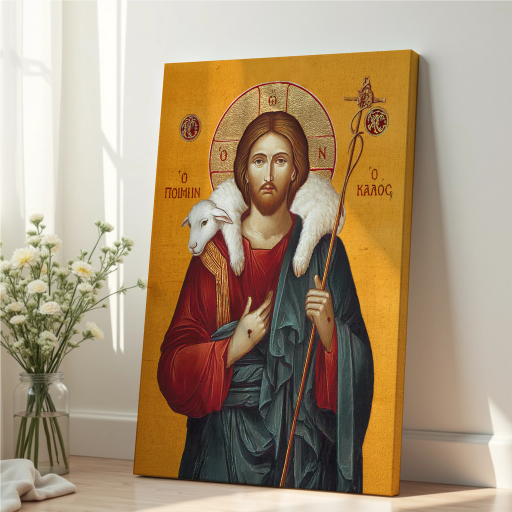 Jesus the Good Shepherd Orthodox Icon Print, Byzantine Devotional Gift, Holygraceart