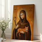 Saint Gertrude of Nivelles Icon Wall Art, Cat Lover Gift Orthodox Home Altar, Holygraceart