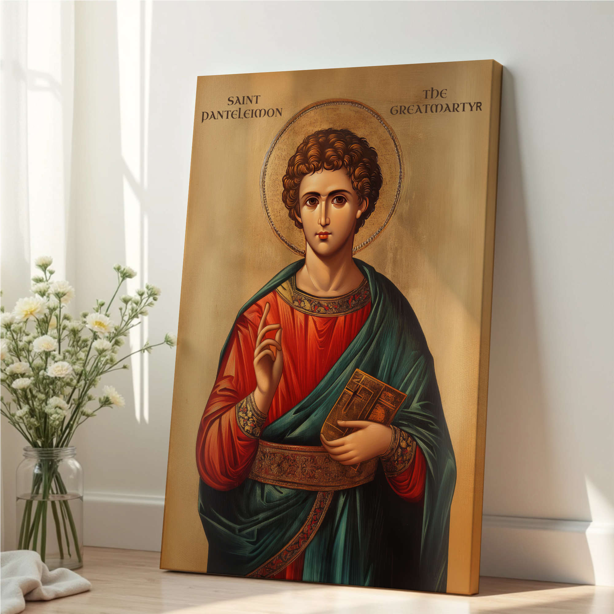 Saint Panteleimon Icon Print, Healing Prayer Gift Orthodox Wall Art, Holygraceart