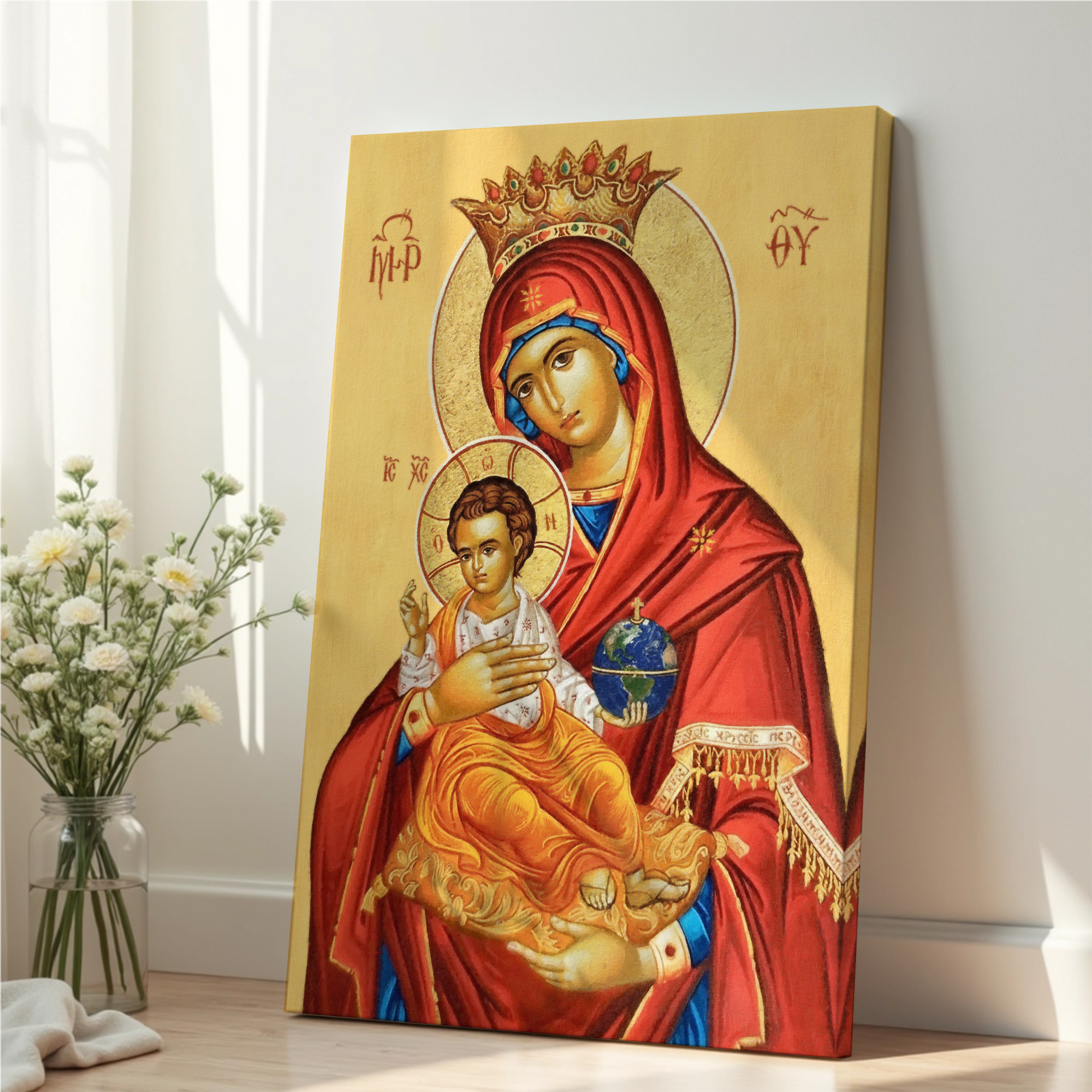 Mother of God Queen of Heaven Orthodox Icon Print, Marian Home Blessing