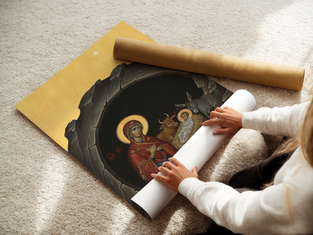 Nativity Orthodox Icon Print, Christmas Gift, New Baby Gift, Sacred Home Decor