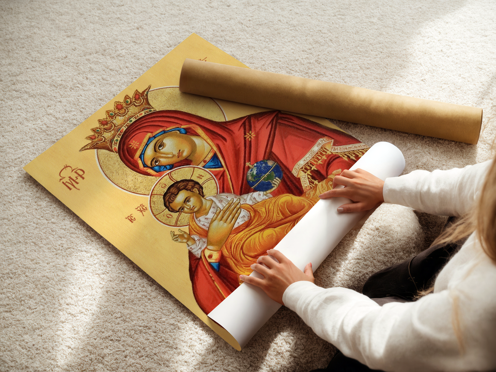 Mother of God Queen of Heaven Orthodox Icon Print, Marian Home Blessing