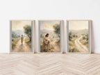 Jesus Triptych Canvas Art, Shepherd Lamb Painting, Christian Faith Decor, Neutral Beige Poster