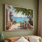 Amalfi Coast Lemon Tree Wall Art, Mediterranean Sea View Oil Painting, Italy Coastal Terrace Canvas, Summer Home Decor