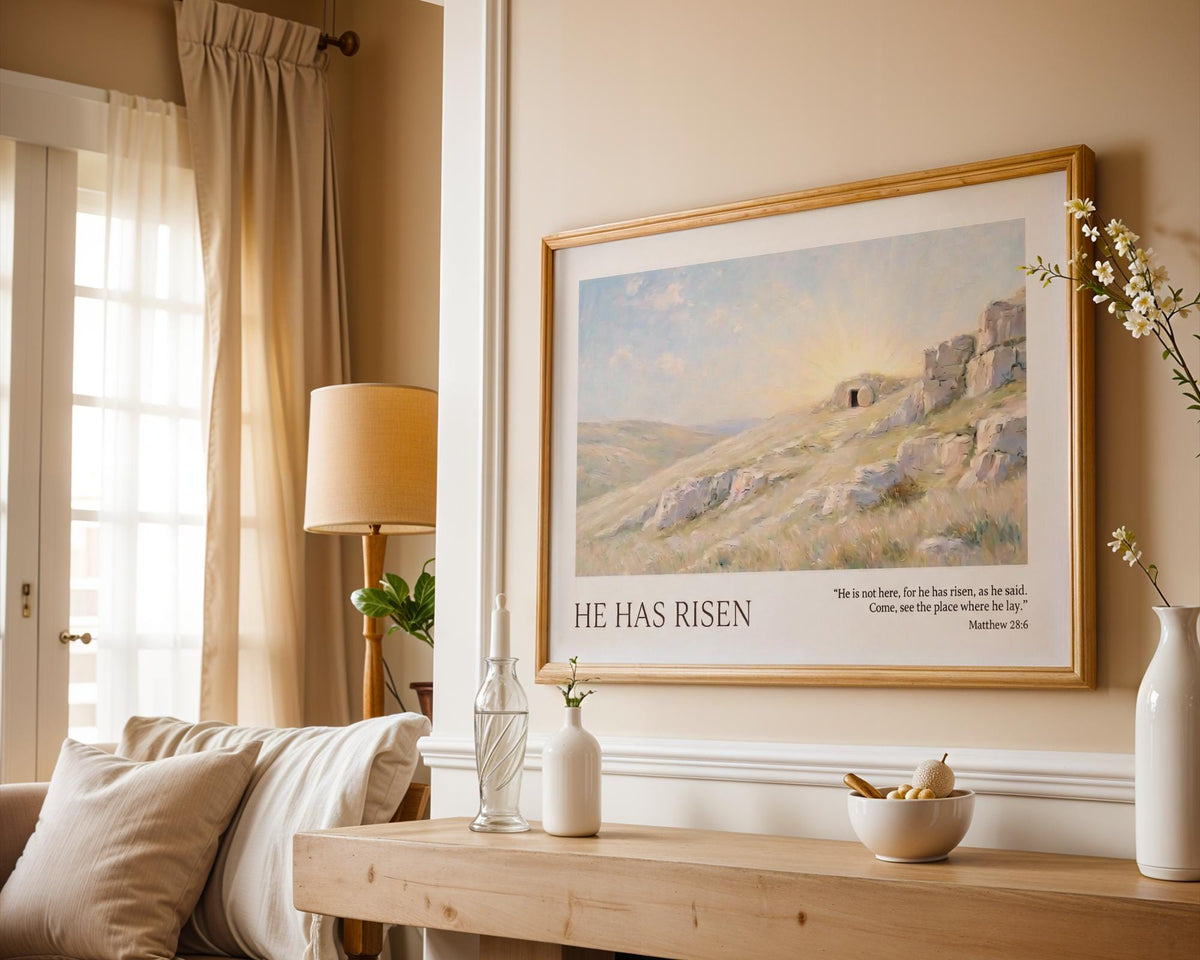 He Has Risen, Matthew 28:6 – Art Print, Easter Gift