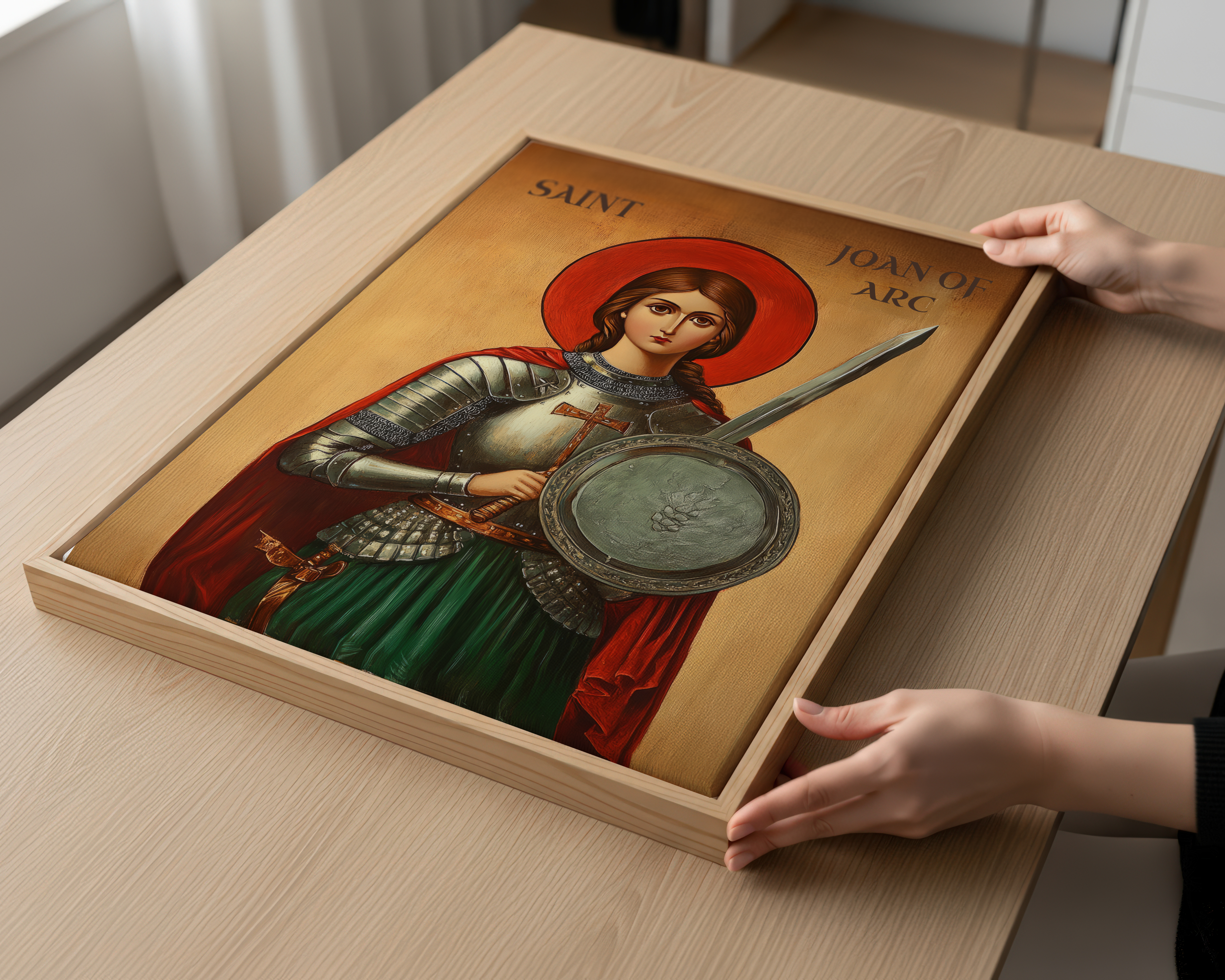 Saint Joan of Arc Icon Wall Art, Courage and Victory Gift for Christian Women, Holygraceart