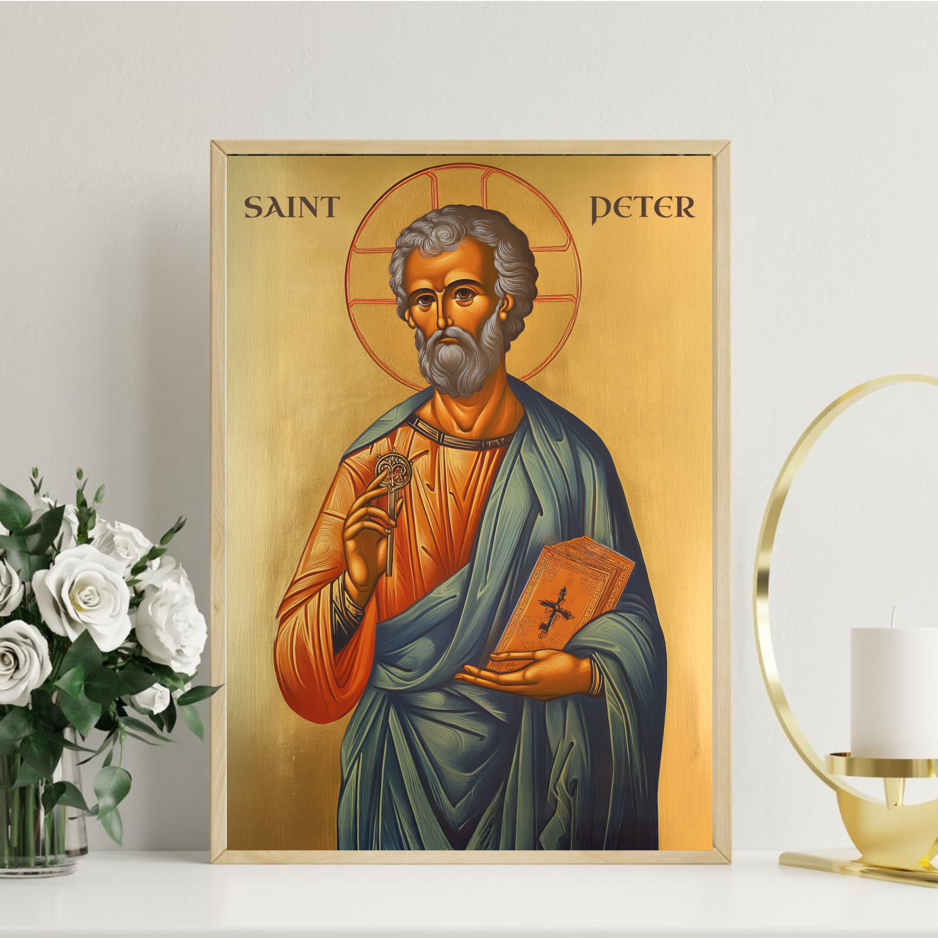 Saint Peter the Apostle Icon Wall Art, Church Leader Gift Orthodox Decor, Holygraceart