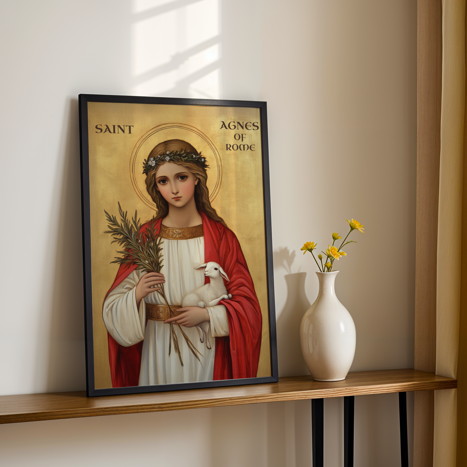 Saint Agnes of Rome Icon Print, Virgin Martyr Gift Byzantine Wall Art, Holygraceart