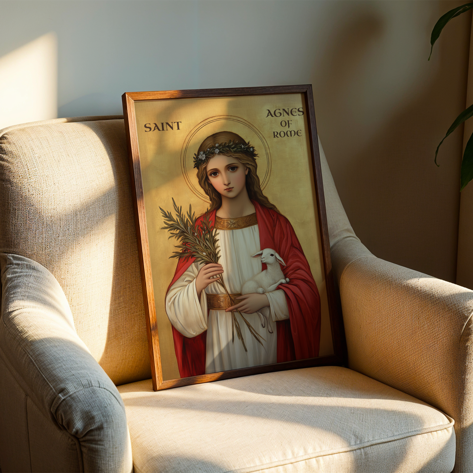 Saint Agnes of Rome Icon Print, Virgin Martyr Gift Byzantine Wall Art, Holygraceart