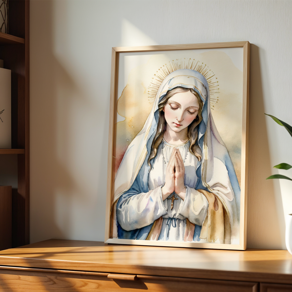 Virgin Mary Prayer Wall Art, Marian Devotion Gift, Catholic Home Decor, Holygraceart
