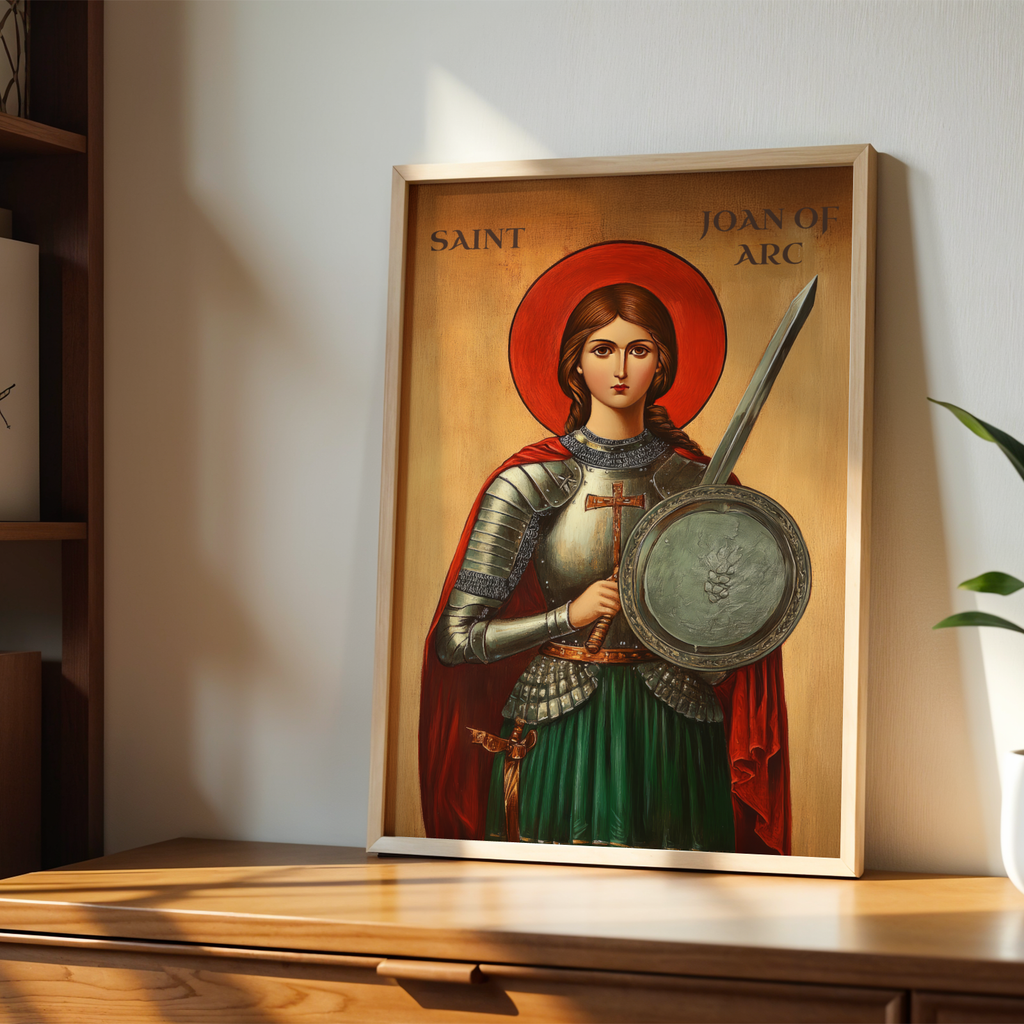 Saint Joan of Arc Icon Wall Art, Courage and Victory Gift for Christian Women, Holygraceart