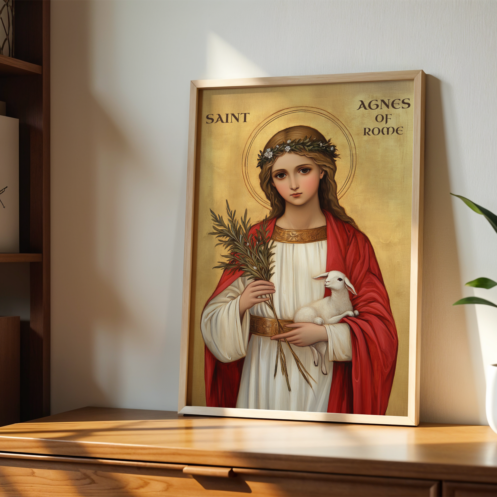 Saint Agnes of Rome Icon Print, Virgin Martyr Gift Byzantine Wall Art, Holygraceart
