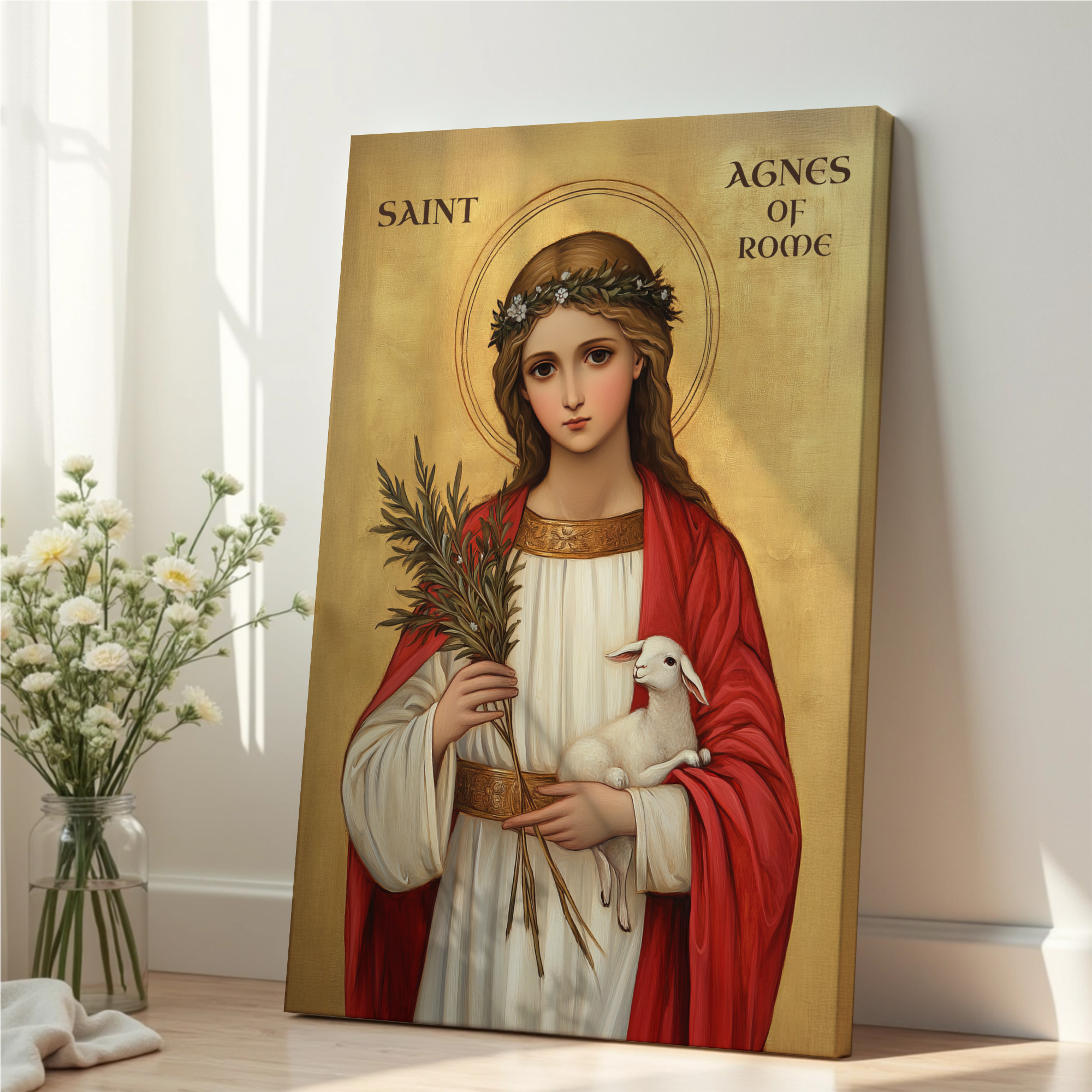 Saint Agnes of Rome Icon Print, Virgin Martyr Gift Byzantine Wall Art, Holygraceart