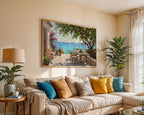 Amalfi Coast Lemon Tree Wall Art, Mediterranean Sea View Oil Painting, Italy Coastal Terrace Canvas, Summer Home Decor