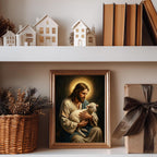 Good Shepherd Jesus Canvas Print, Christ Holding Lamb Painting, Religious Home Decor Poster