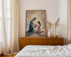Virgin Mary Praying with Child Canvas Print, Marian Mother Daughter Faith Art