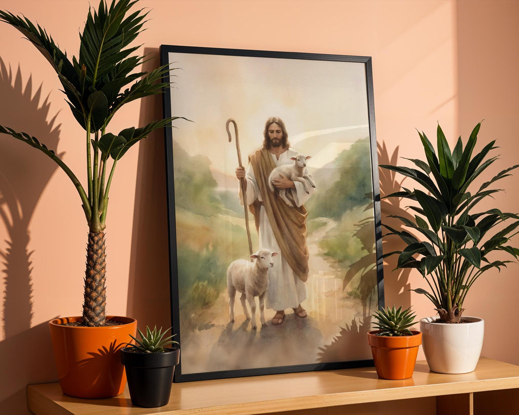 Jesus Christ the Good Shepherd – Watercolor Print, Lamb of God Gift