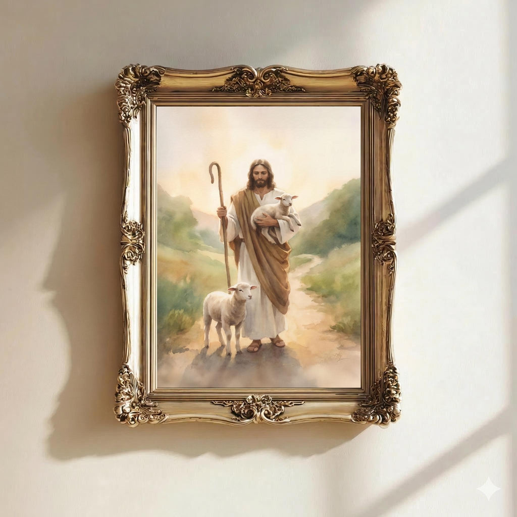 Jesus Christ the Good Shepherd – Watercolor Print, Lamb of God Gift