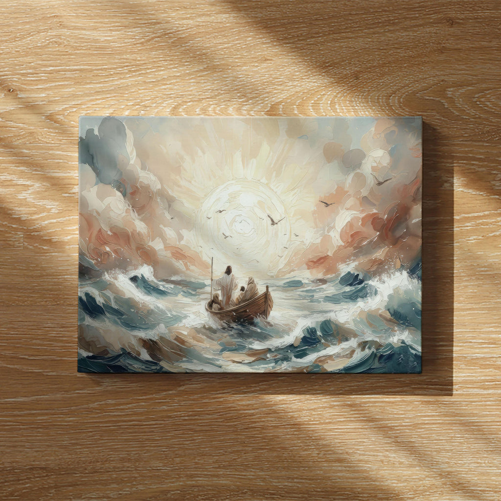 Jesus Calms the Storm Canvas | Christian Biblical Boat Painting