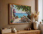 Amalfi Coast Lemon Tree Wall Art, Mediterranean Sea View Oil Painting, Italy Coastal Terrace Canvas, Summer Home Decor