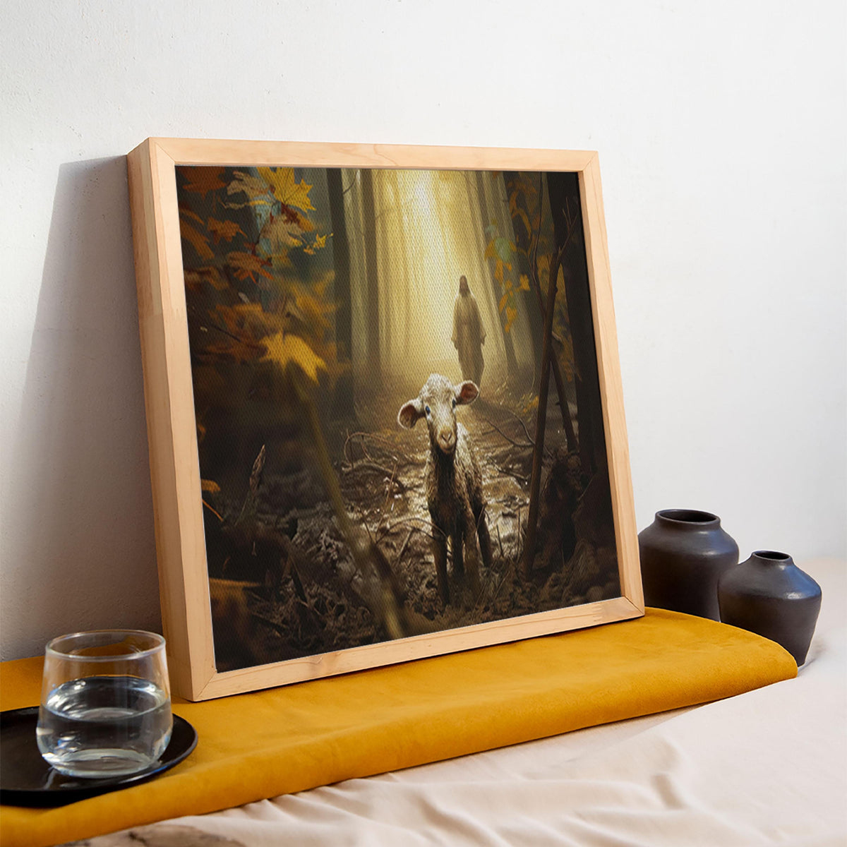 Lost Lamb Canvas Art: Jesus, Good Shepherd, Forest Light