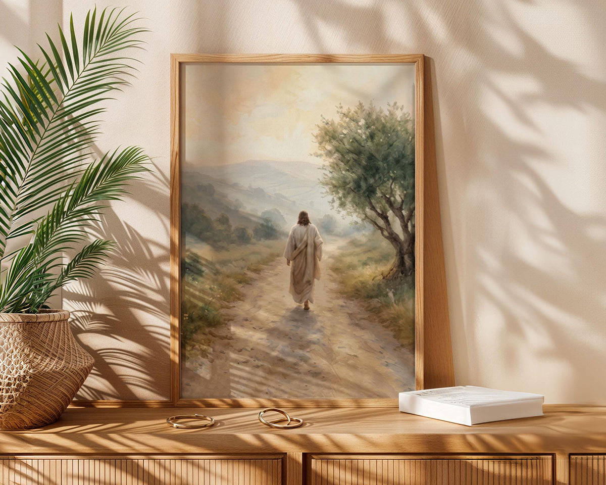 Jesus Walking Country Path Canvas Print, Peaceful Christian Faith Decor (Physical Product)