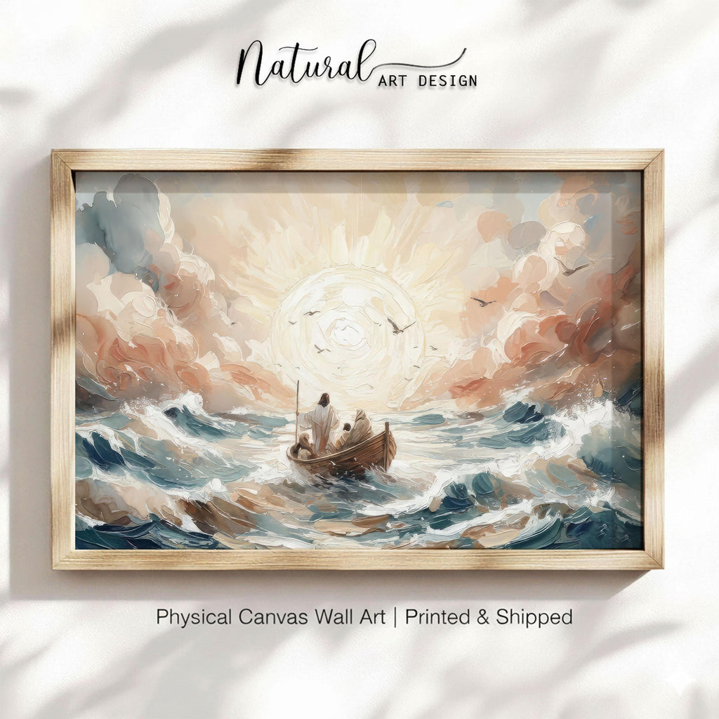 Jesus Calms the Storm Canvas | Christian Biblical Boat Painting
