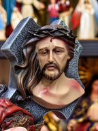 Hand-painted Passion of Christ bust statue with INRI cross and crown of thorns
